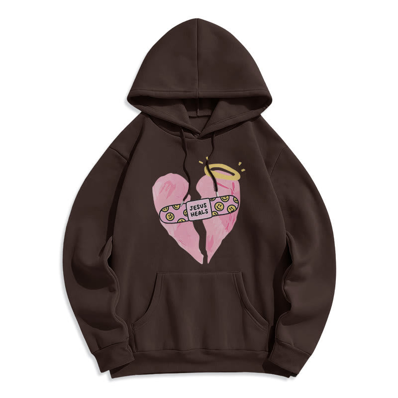 Christiandiscipleshop Colored Style Jesus Heals Broken Heart Fleece Lined Polyester Hoodie