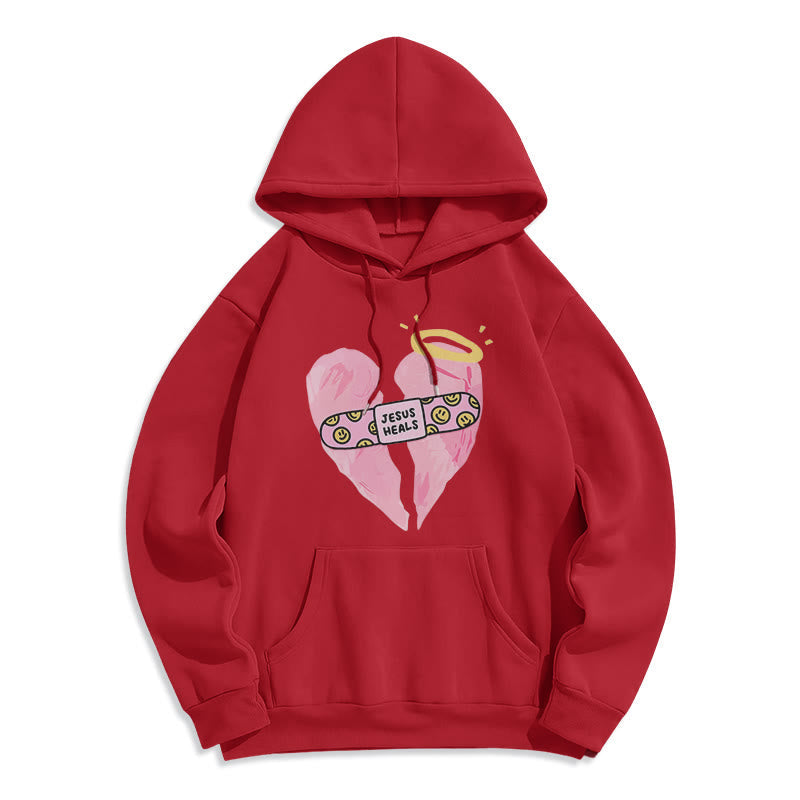 Christiandiscipleshop Colored Style Jesus Heals Broken Heart Fleece Lined Polyester Hoodie