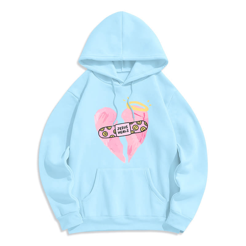 Christiandiscipleshop Colored Style Jesus Heals Broken Heart Fleece Lined Polyester Hoodie
