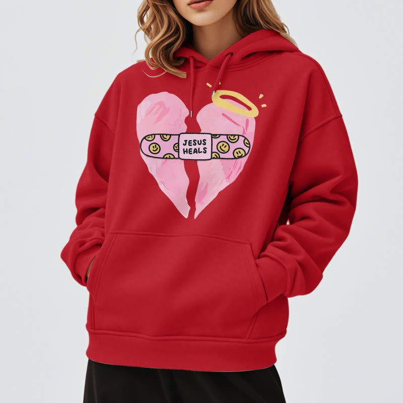 Christiandiscipleshop Colored Style Jesus Heals Broken Heart Fleece Lined Polyester Hoodie