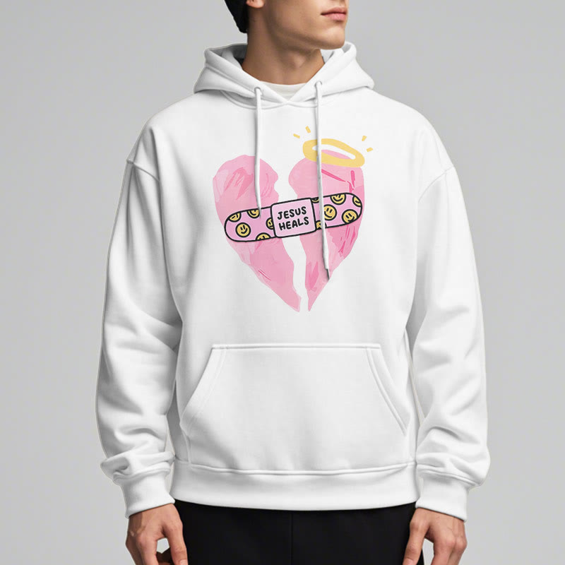 Christiandiscipleshop Colored Style Jesus Heals Broken Heart Fleece Lined Polyester Hoodie