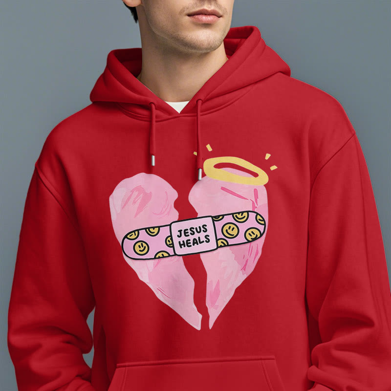 Christiandiscipleshop Colored Style Jesus Heals Broken Heart Fleece Lined Polyester Hoodie