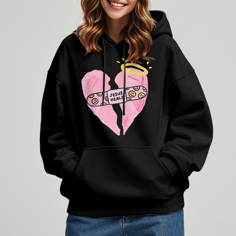 Christiandiscipleshop Colored Style Jesus Heals Broken Heart Fleece Lined Polyester Hoodie