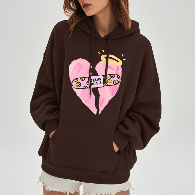 Christiandiscipleshop Colored Style Jesus Heals Broken Heart Fleece Lined Polyester Hoodie
