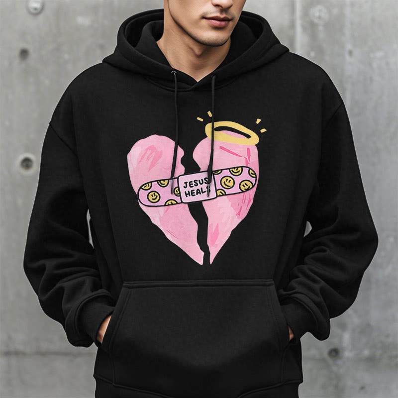 Christiandiscipleshop Colored Style Jesus Heals Broken Heart Fleece Lined Polyester Hoodie