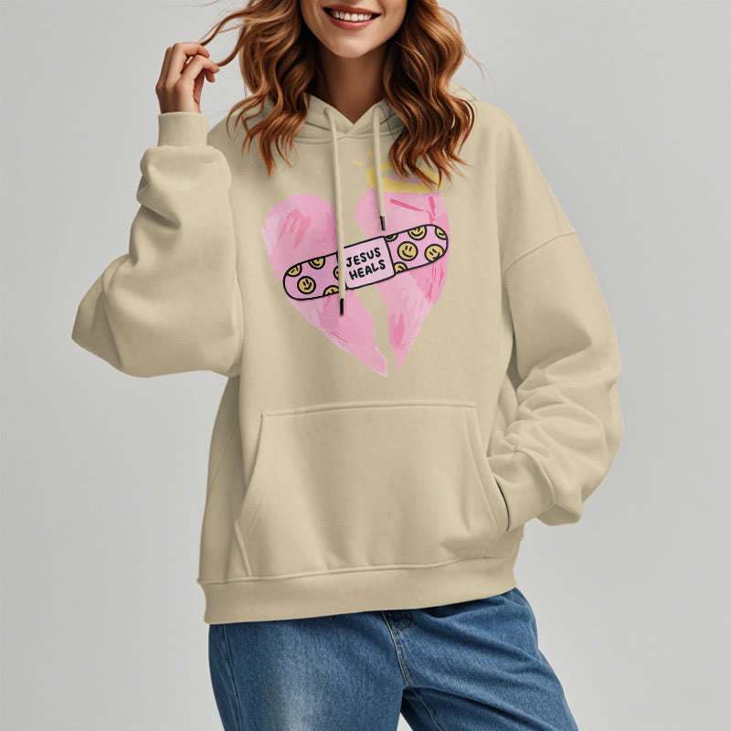 Christiandiscipleshop Colored Style Jesus Heals Broken Heart Fleece Lined Polyester Hoodie
