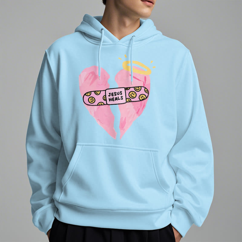 Christiandiscipleshop Colored Style Jesus Heals Broken Heart Fleece Lined Polyester Hoodie