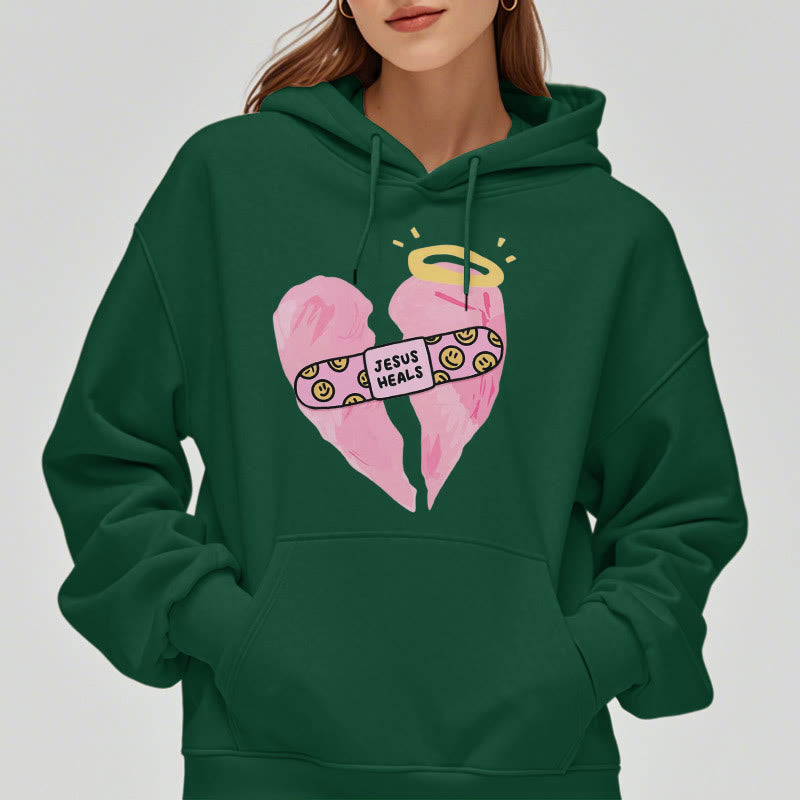 Christiandiscipleshop Colored Style Jesus Heals Broken Heart Fleece Lined Polyester Hoodie
