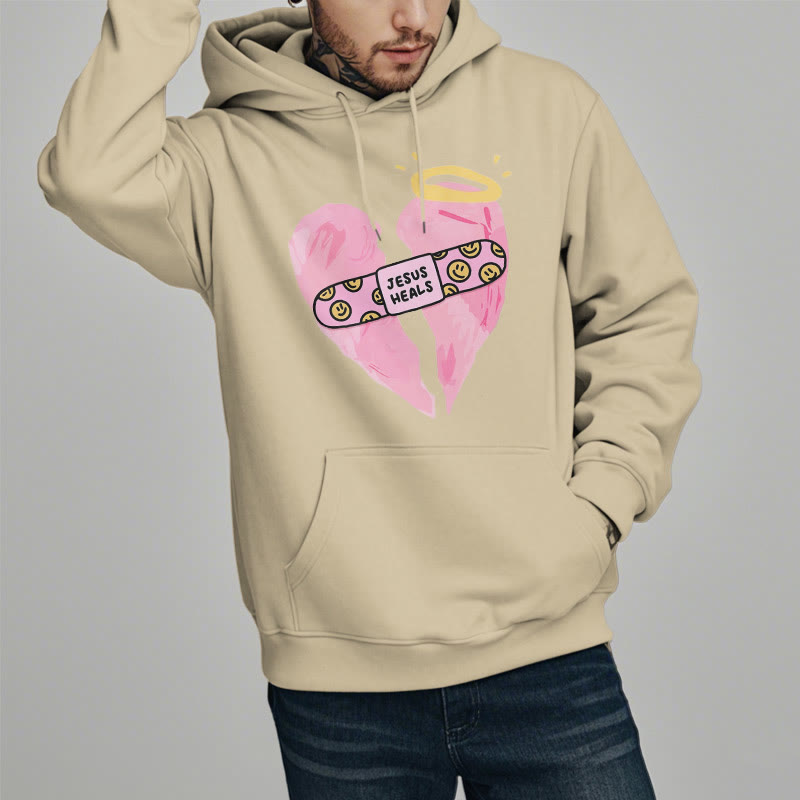 Christiandiscipleshop Colored Style Jesus Heals Broken Heart Fleece Lined Polyester Hoodie