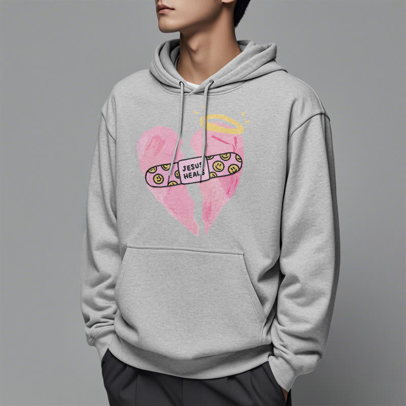 Christiandiscipleshop Colored Style Jesus Heals Broken Heart Fleece Lined Polyester Hoodie