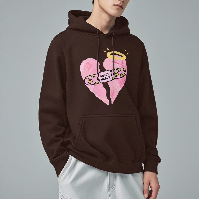 Christiandiscipleshop Colored Style Jesus Heals Broken Heart Fleece Lined Polyester Hoodie