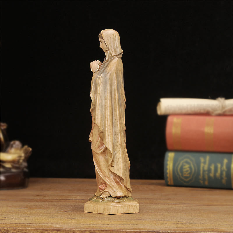Christiandiscipleshop Classic Style Crafted Virgin Mary Holding Rosary Wooden Desktop Decorations Ornament