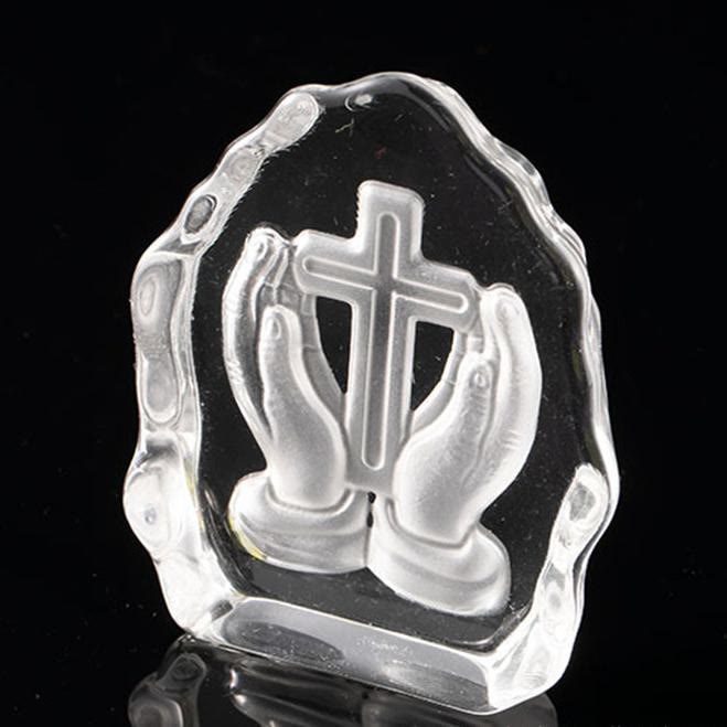 Christiandiscipleshop Classic Style Cross with Praying Hands Spiritual Crystal Desktop Decorations Ornament