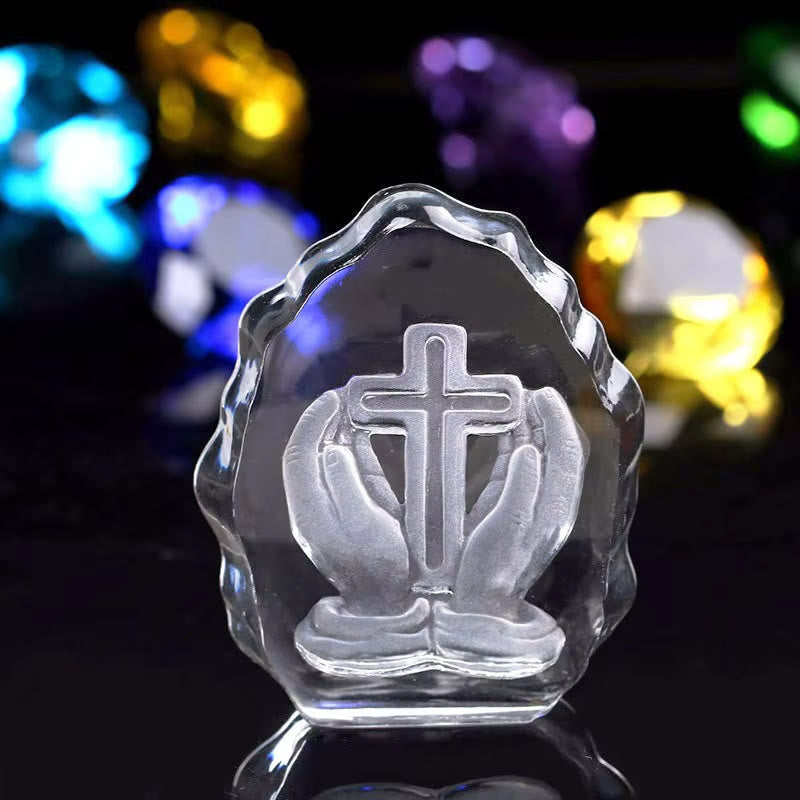 Christiandiscipleshop Classic Style Cross with Praying Hands Spiritual Crystal Desktop Decorations Ornament
