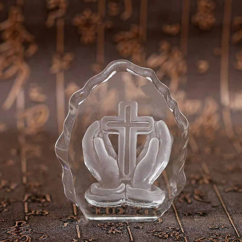 Christiandiscipleshop Classic Style Cross with Praying Hands Spiritual Crystal Desktop Decorations Ornament