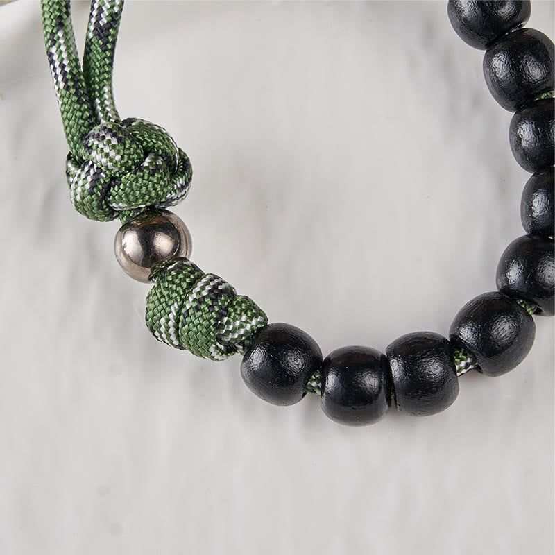 Christiandiscipleshop St. Benedict Medal & Crucifix of 10 mm Round Black Wood Green Paracord Pocket Rosary