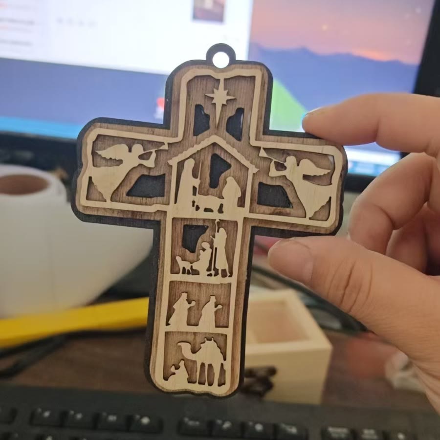 Christiandiscipleshop Classic Style Cross Nativity Scene Angel Lamb Christmas Nativity Hanging Ornaments
