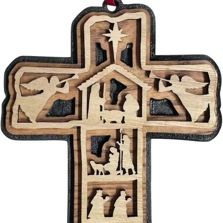 Christiandiscipleshop Classic Style Cross Nativity Scene Angel Lamb Christmas Nativity Hanging Ornaments