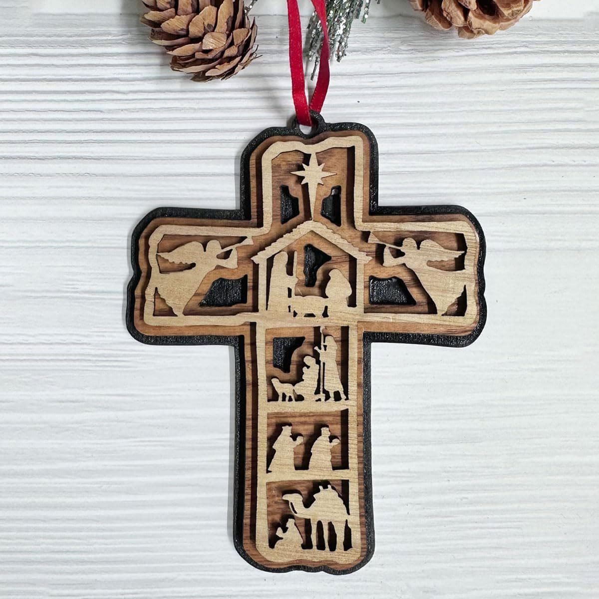 Christiandiscipleshop Classic Style Cross Nativity Scene Angel Lamb Christmas Nativity Hanging Ornaments