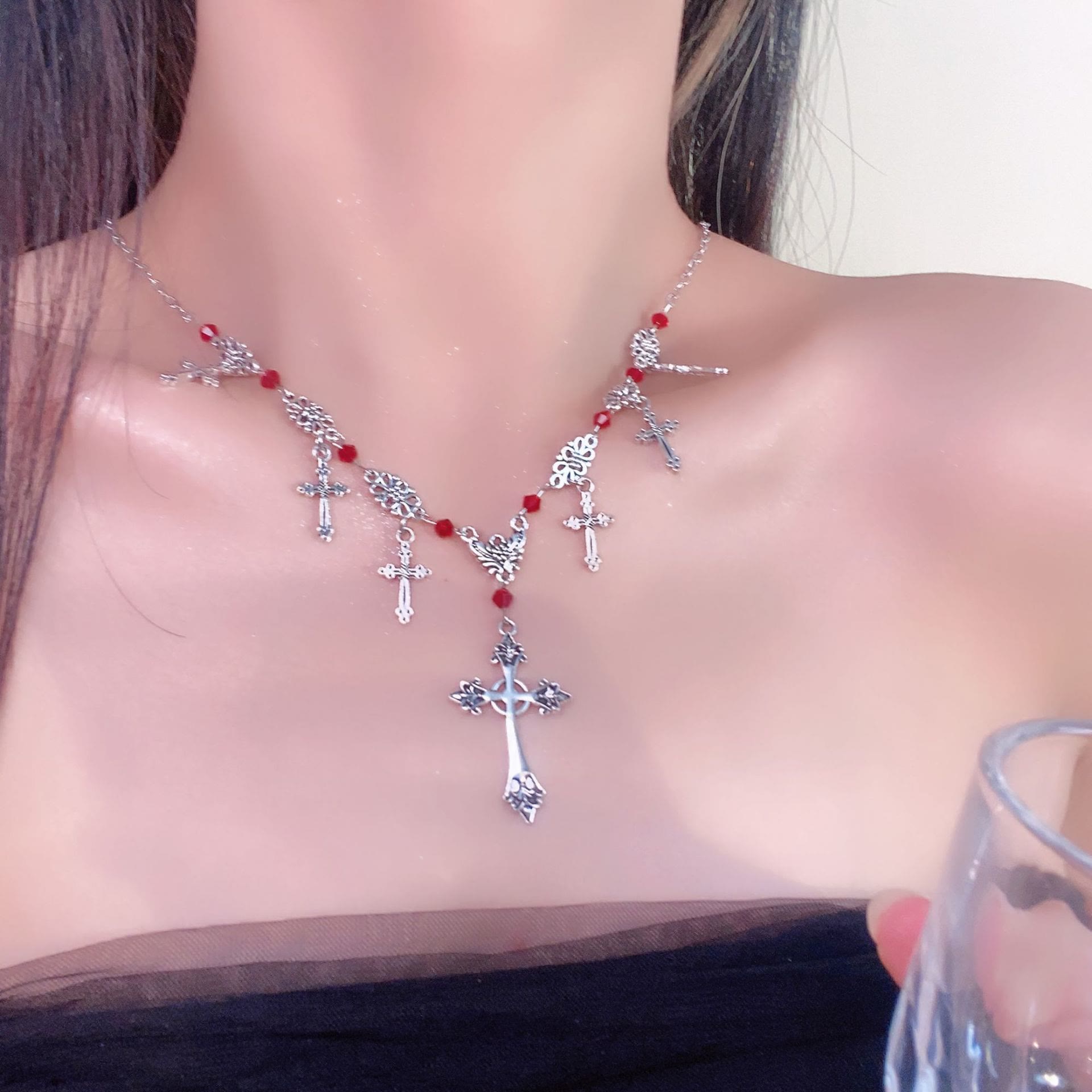 Christiandiscipleshop Modern Style Scarlet Beads Cross Divine Faith Necklace