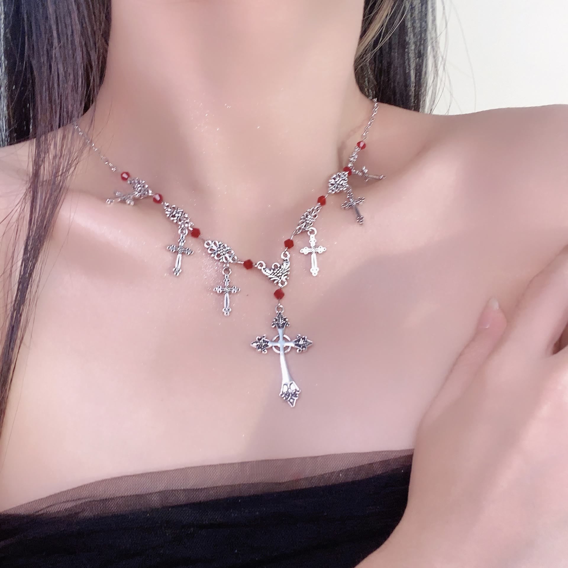 Christiandiscipleshop Modern Style Scarlet Beads Cross Divine Faith Necklace