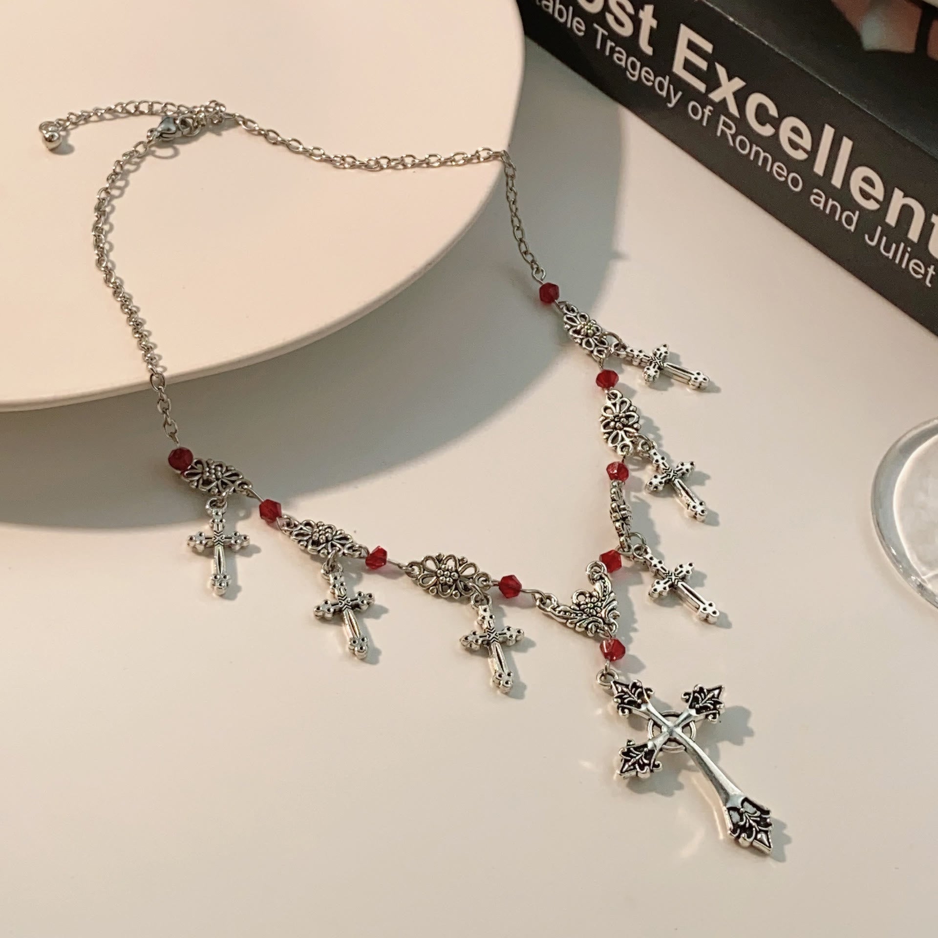 Christiandiscipleshop Modern Style Scarlet Beads Cross Divine Faith Necklace