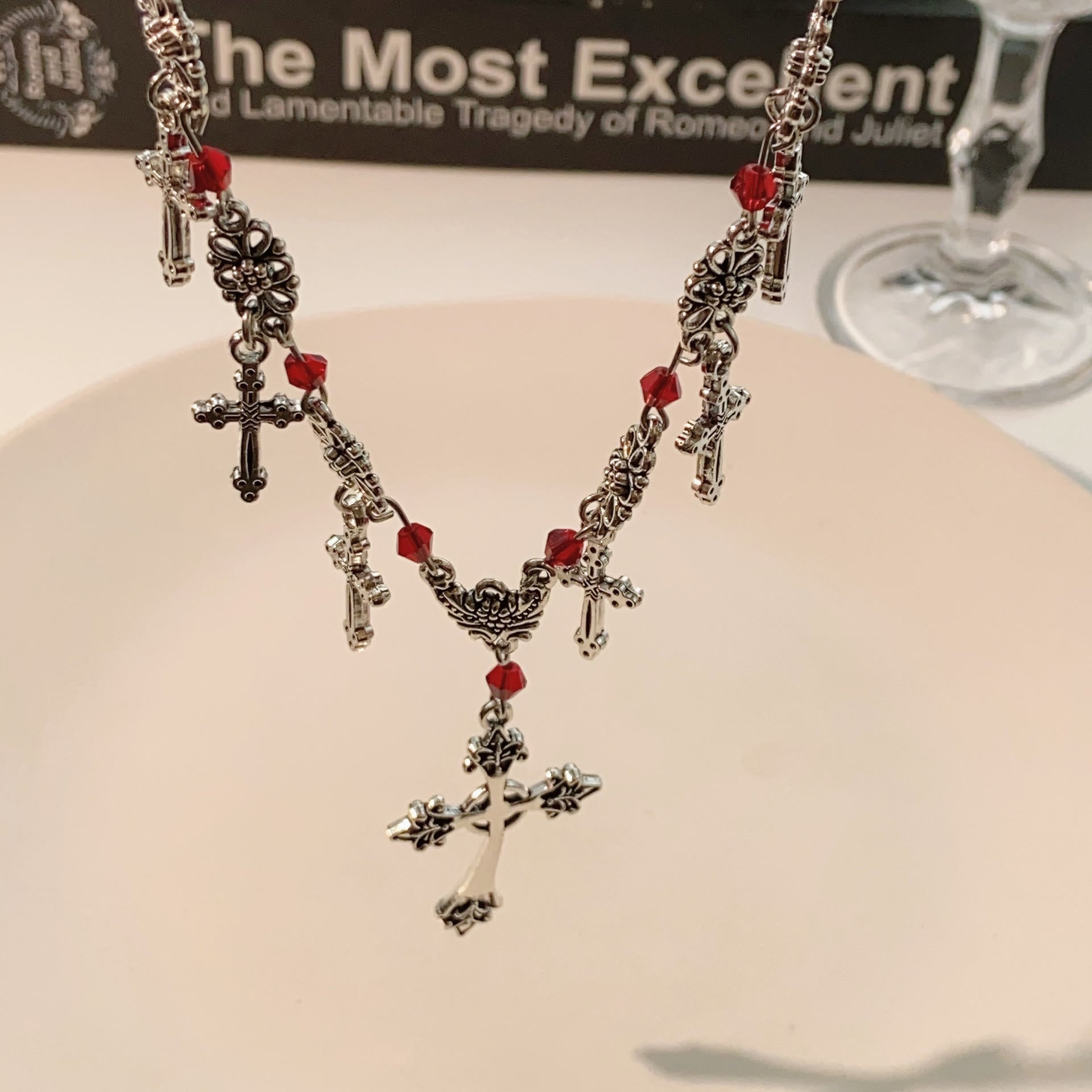 Christiandiscipleshop Modern Style Scarlet Beads Cross Divine Faith Necklace