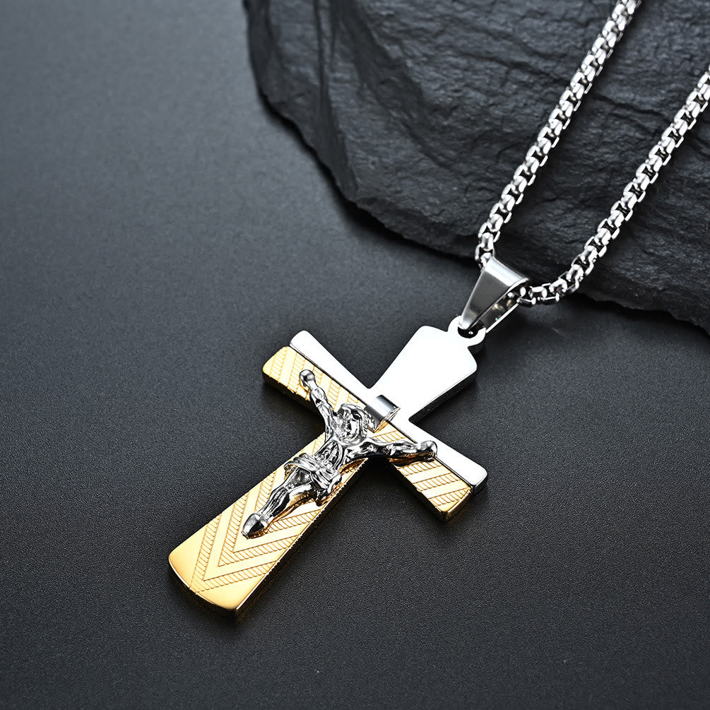 christiandiscipleshop Modern Style Crucifix Cross Jesus Sacred Faith Stainless Steel Necklace