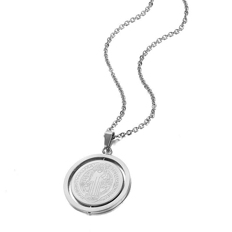 Christiandiscipleshop Classic Style Dual-Sided Rotatable St. Benedict Medal Pendant Necklace