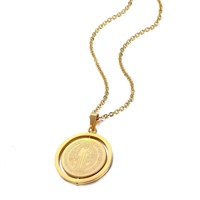 Christiandiscipleshop Classic Style Dual-Sided Rotatable St. Benedict Medal Pendant Necklace