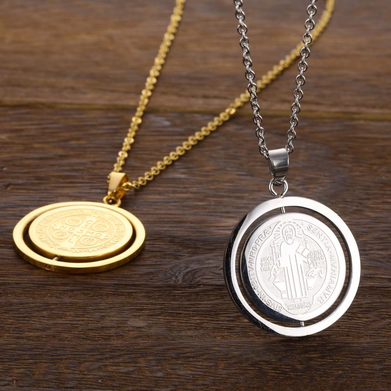 Christiandiscipleshop Classic Style Dual-Sided Rotatable St. Benedict Medal Pendant Necklace