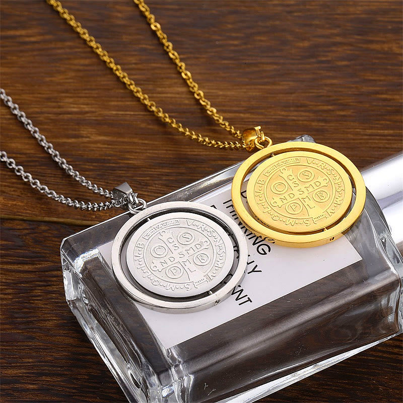 Christiandiscipleshop Classic Style Dual-Sided Rotatable St. Benedict Medal Pendant Necklace