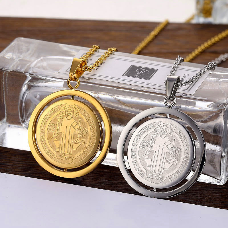 Christiandiscipleshop Classic Style Dual-Sided Rotatable St. Benedict Medal Pendant Necklace