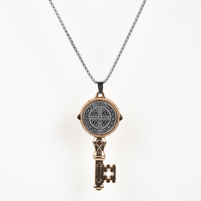 Christiandiscipleshop St. Benedict Protect us the Key of Faith Alloy Pendant Necklace