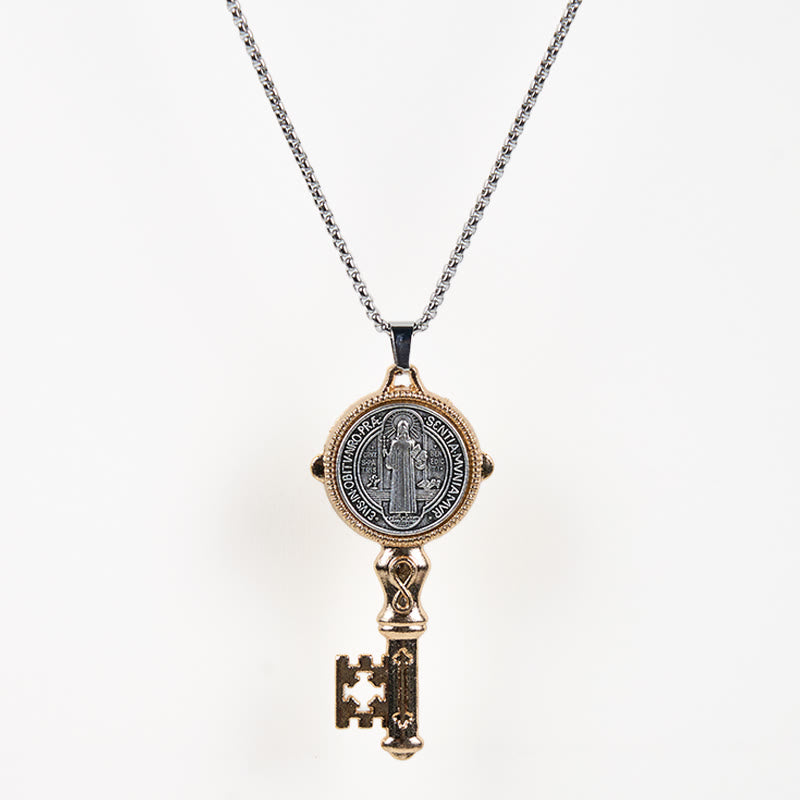 Christiandiscipleshop St. Benedict Protect us the Key of Faith Alloy Pendant Necklace