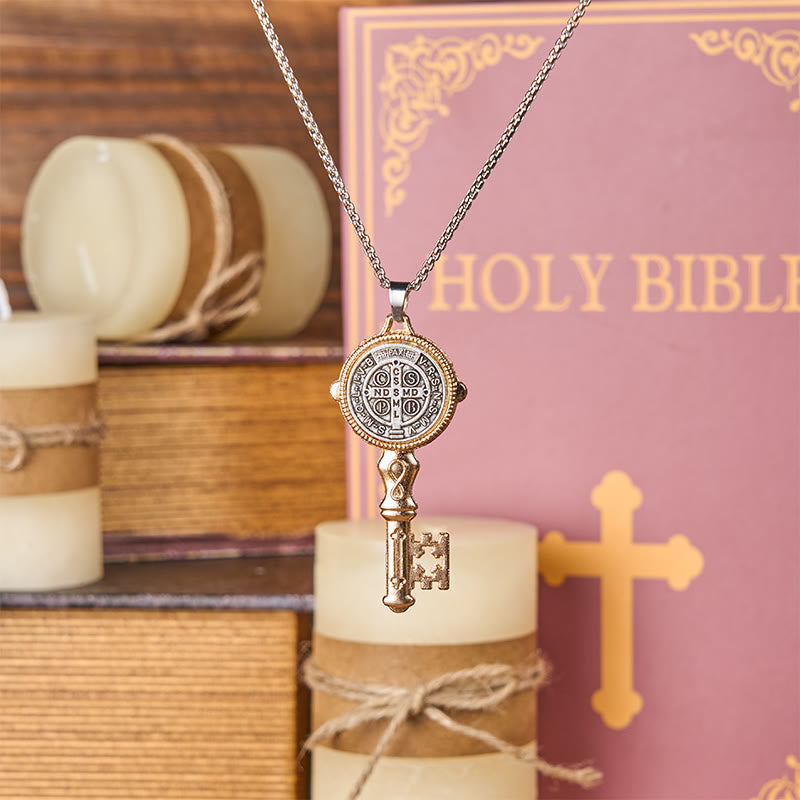 Christiandiscipleshop St. Benedict Protect us the Key of Faith Alloy Pendant Necklace