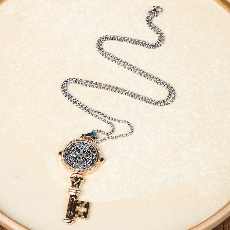 Christiandiscipleshop St. Benedict Protect us the Key of Faith Alloy Pendant Necklace