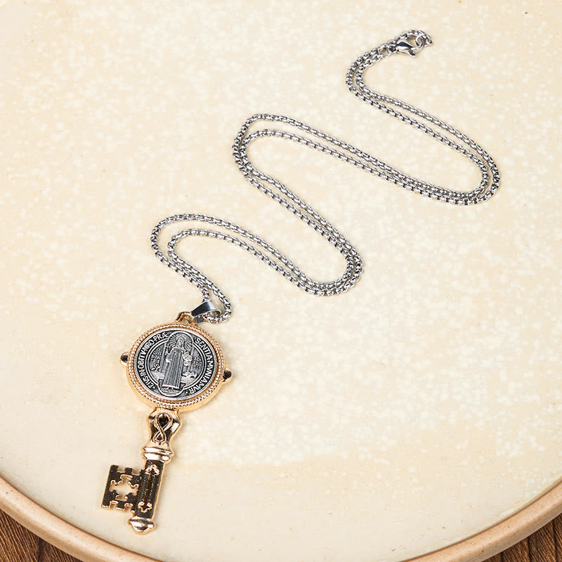 Christiandiscipleshop St. Benedict Protect us the Key of Faith Alloy Pendant Necklace