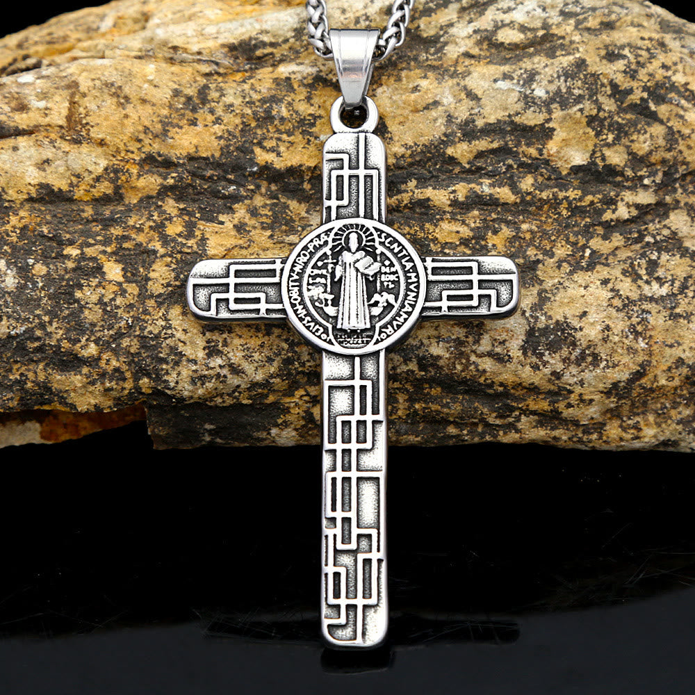 Christiandiscipleshop St. Benedict Protect us Cross Faith Titanium Pendant Necklace