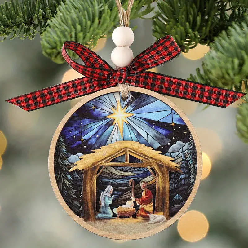 Christiandiscipleshop Farbige Krippenszene mit Sternen und Schnee, Weihnachtskrippe zum Aufhängen