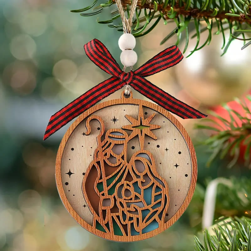 Christiandiscipleshop Classic Style Silhouette Star Nativity Scene Wooden Christmas Nativity Hanging Ornaments