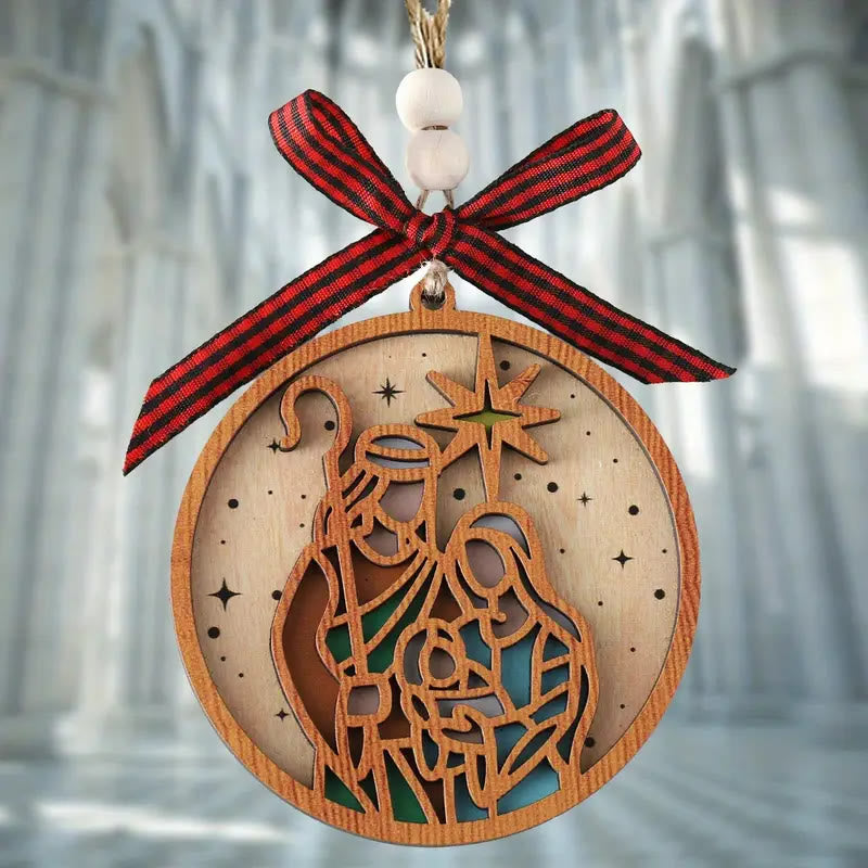 Christiandiscipleshop Classic Style Silhouette Star Nativity Scene Wooden Christmas Nativity Hanging Ornaments