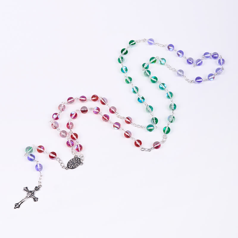 FREE Today: Our Lady of Guadalupe & Crucifix of 6 mm Round Multicolor Glass Chain Rosary
