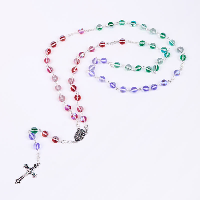FREE Today: Our Lady of Guadalupe & Crucifix of 6 mm Round Multicolor Glass Chain Rosary