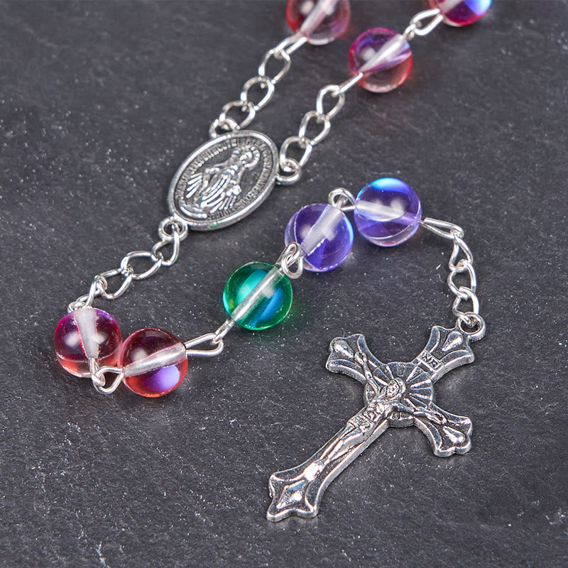 FREE Today: Our Lady of Guadalupe & Crucifix of 6 mm Round Multicolor Glass Chain Rosary