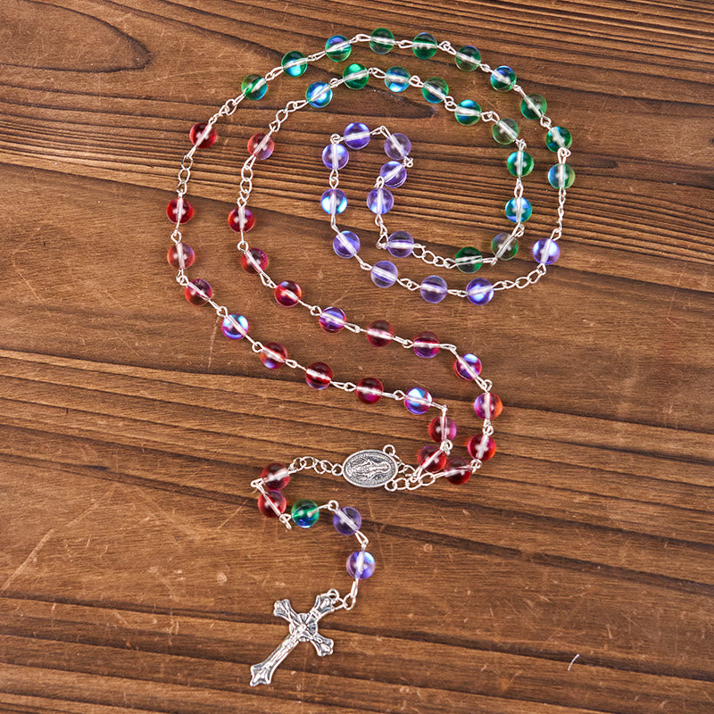FREE Today: Our Lady of Guadalupe & Crucifix of 6 mm Round Multicolor Glass Chain Rosary