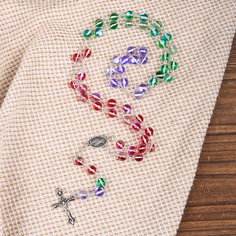 FREE Today: Our Lady of Guadalupe & Crucifix of 6 mm Round Multicolor Glass Chain Rosary