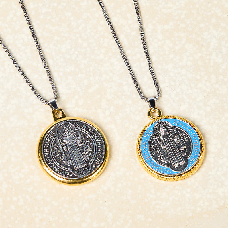 Christianartworkshop Halskette mit Anhänger im Retro-Stil mit dem Symbol des Heiligen Benedikt, Exorzismus und Glauben, 2 Farben