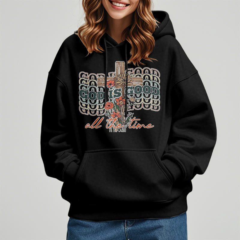 Christianartworkshop Classic Colored Style God is Good All the Time Fleece Lined Polyester Hoodie