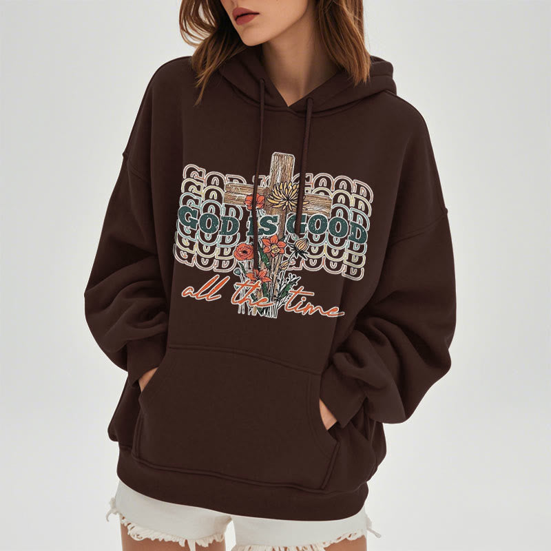 Christianartworkshop Classic Colored Style God is Good All the Time Fleece Lined Polyester Hoodie